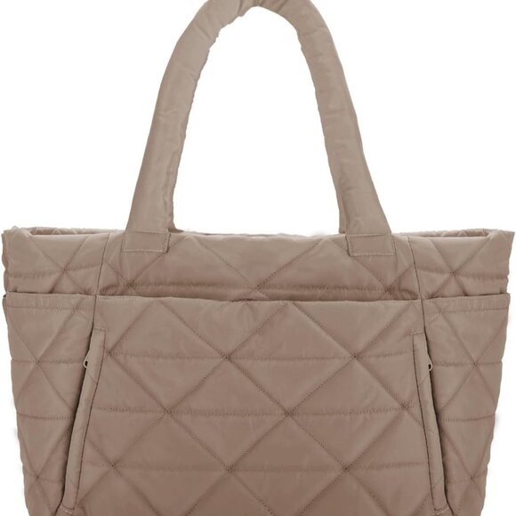 Quilted Puffer Tote Bag for Women Lightweight Travel Hobo Purse Gray - Picture 1 of 7